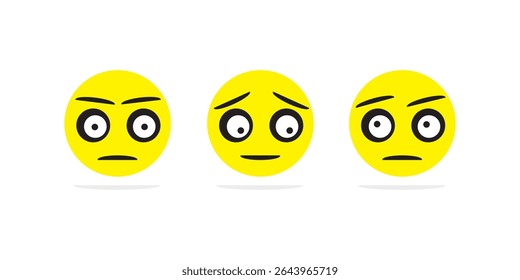 Emoji Expression Set Vector – Cute Minimal Yellow Faces Showing Angry, Shy, and Blank Moods, Cartoon Style Reaction Icons for Chat, Sticker Pack, UX Design or Social Media Emotion Illustration
