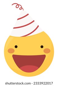 Enfrente emmoji con una gran sonrisa, fiesta de cumpleaños que usar en fiestas, felicitaciones y tarjetas de felicidad, días de celebraciones, día de amigos, vacaciones, buenos deseos, saludos.
Vector de emoticonos amarillos