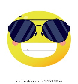 emoji face classic with sunglasses flat style icon vector illustration design