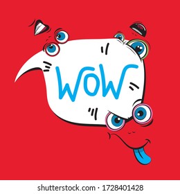 Emoji face with ductile facial expressions. Handwritten lettering. With place for text in a bubble. Funny doodle. Vector templates for typography or web design.