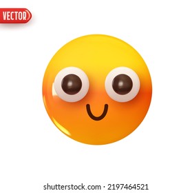 Emoji se enfrenta a la vergüenza de un rojo. Color brillante amarillo emoticono. Diseño 3d realista al estilo de las caricaturas plásticas. Icono aislado en fondo blanco. Ilustración del vector