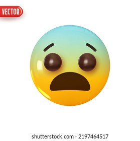 Emoji face fearful. Emoticon yellow glossy color. Realistic 3d design In plastic cartoon style. Icon isolated on white background. Vector illustration