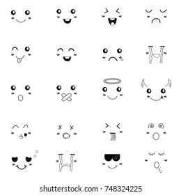 Emoji face feeling line cute. facial features with different emotions for your cartoon character design in linear style isolated on white background.