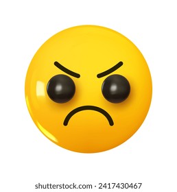 Emoji Face Gloomy angry dissatisfied. Emotion 3d cartoon icon. Yellow round emoticon. Vector illustration