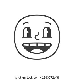 Emoji face happy glad trendy flat line smile black and white. Vector illustration
