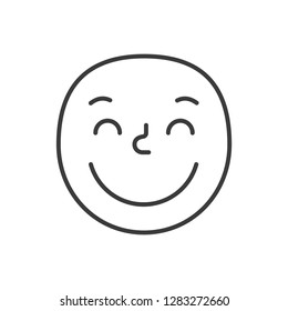 Emoji face happy kind trendy flat line smile black and white. Vector illustration