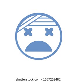 Emoji Face With Head Bandage.emoticon battered in blue color