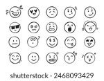 Emoji face icon doodle set. Faces with different emotion mood. Hand drawn comic sketch style. . Vector illustration