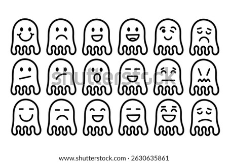 Emoji face icon in hand drawn style. Doddle emoticon vector illustration on isolated background. Happy and sad face sign business concept. cute happy and sad ghost emoji.