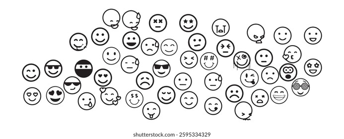 Emoji face icon in high-quality hand drawn style. Emoticons vector illustration on isolated background. Happy and sad face business emojis concept.