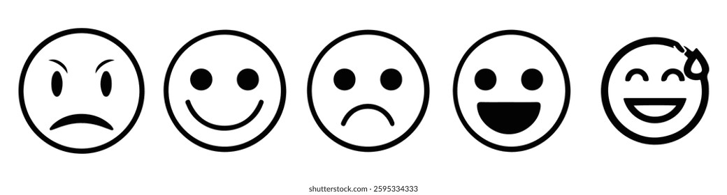 Emoji face icon in high-quality hand drawn style. Emoticons vector illustration on isolated background. Happy and sad face business emojis concept.