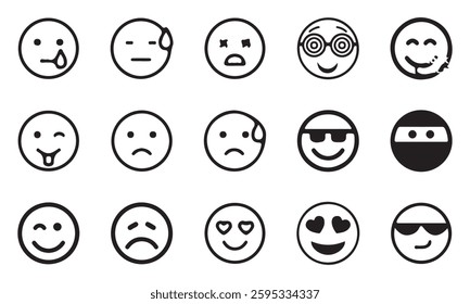 Emoji face icon in high-quality hand drawn style. Emoticons vector illustration on isolated background. Happy and sad face business emojis concept.