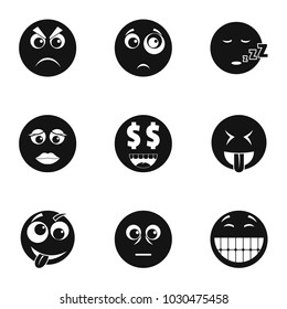 Emoji face icons set. Simple set of 9 emoji face vector icons for web isolated on white background