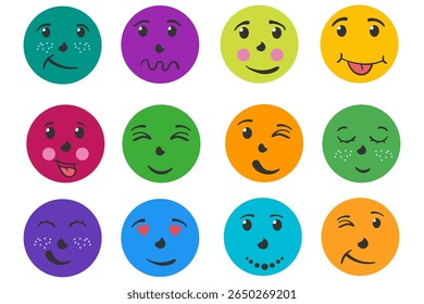 Emoji face illustration. Fun emoticon collection with happy, sad and laughing expressions. Yellow cartoon icons for concept design, people emotion and hand drawn communication symbols.

