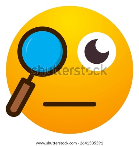 Emoji face with magnifying glass. Expression of investigating, observing, examining, curious, or analyzing