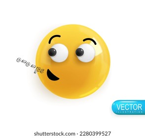 Emoji Gesicht vermasselte Oops. Realistisches 3D-Design. Emoticon gelbe glänzende Farbe. Symbol im Stil von Plastikkarikaturen einzeln auf weißem Hintergrund. Vektorgrafik