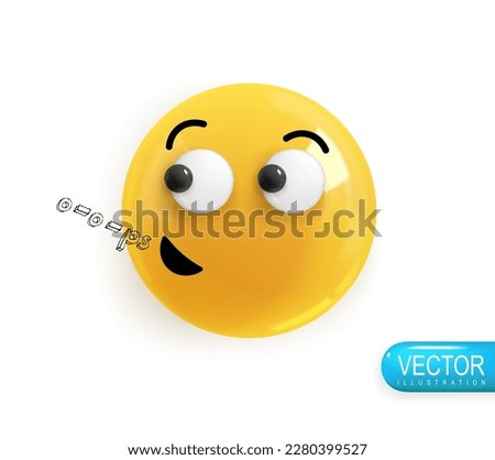 Emoji face messed up oops. Realistic 3d design. Emoticon yellow glossy color. Icon in plastic cartoon style isolated on white background. Vector illustration