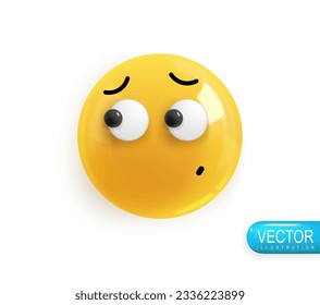 Emoji face messed up and repents. Realistic 3d design. Emoticon yellow glossy color. Icon in plastic cartoon style isolated on white background. Vector illustration