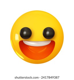 Emoji Face mouth wide open laughing. Emotion 3d cartoon icon. Yellow round emoticon. Vector illustration