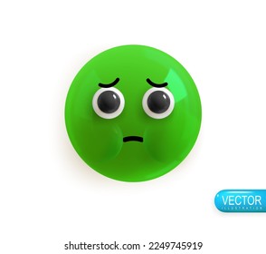 Emoji enfrenta náuseas. Diseño 3d realista. Color brillante amarillo emoticono. Icono en el estilo de caricatura de plástico aislado en fondo blanco. Ilustración del vector
