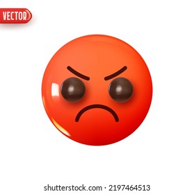 Emoji face rage. Emoticon red glossy color. Realistic 3d design In plastic cartoon style. Icon isolated on white background. Vector illustration