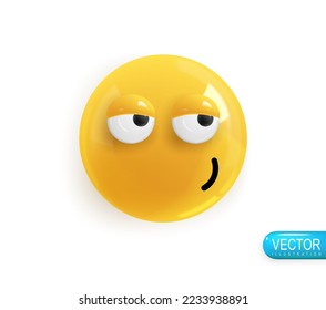 Emoji face. Realistic 3d design. Emoticon yellow glossy color. Icon in plastic cartoon style