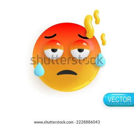 Emoji face. Realistic 3d design. Emoticon yellow glossy color. Icon in plastic cartoon style