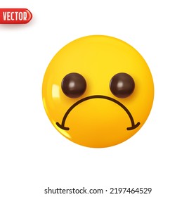 Emoji face sad. Emoticon yellow glossy color. Realistic 3d design In plastic cartoon style. Icon isolated on white background. Vector illustration