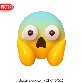 Emoji face scream. Emoticon yellow glossy color. Realistic 3d design In plastic cartoon style. Icon isolated on white background. Vector illustration