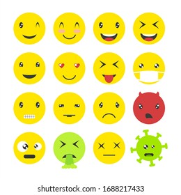 Emoji face set. Icons emoticons. Isolated vector illustration