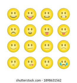 Emoji face sets. Icons Emoticons collection 1 of 15. Kit of emoji signs. Cartoon faces expressing different feelings. Big Set high quality vector cartoonish emoticons. EPS 10.