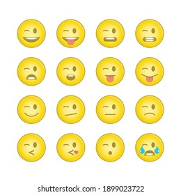 Emoji face sets. Icons Emoticons collection 2 of 15. Kit of emoji signs. Cartoon faces expressing different feelings. Big Set high quality vector cartoonish emoticons. EPS 10.