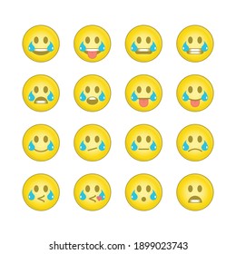 Emoji face sets. Icons Emoticons collection 15 of 15. Kit of emoji signs. Cartoon faces expressing different feelings. Big Set high quality vector cartoonish emoticons. EPS 10.