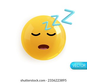 La cara emoticona durmiendo. Icono 3d realista. Representación del emoticono color amarillo brillante en el estilo de dibujos animados plásticos aislados en fondo blanco. Ilustración del vector