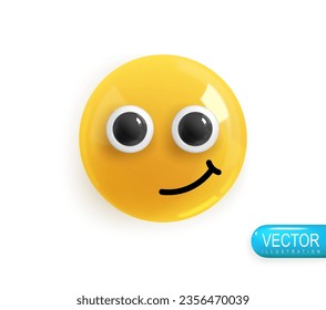 Emoji face a slight smile of incomprehension. Emotion Realistic 3d Render. Icon Smile Emoji. Vector yellow glossy emoticons.