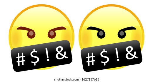 Emoji Face With Symbols Over The Mouth. Upset and fury or frustration Emoticon.