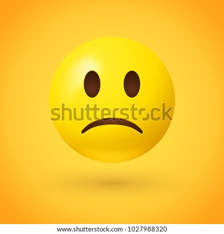 Emoji face that is a little bit sad, with a slight frown and neutral eyes on yellow background