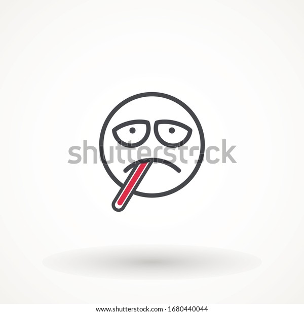 Emoji Face With Thermometer. face with raised or furrowed eyebrows and a thermometer in its