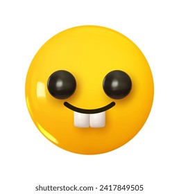 Emoji Face With two front teeth. Emotion 3d cartoon icon. Yellow round emoticon. Vector illustration