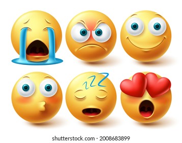 Emoji-Gesichtsvektorsatz. Emojis-Kollektion einzeln auf weißem Hintergrund für das Design von emotionalen grafischen Elementen. Vektorgrafik
