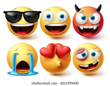 Emoji face vector set. Emojis icon collection in isolated in white background for graphic design elements. Vector illustration
