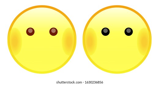 Emoji Face Without Mouth. A yellow face with simple, open eyes and no mouth, as if at a loss for words. Illustration icon vector emoticon on a white background flat design. 