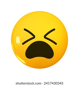 Emoji face with X-shaped eyes and open mouth. It is used to show extreme fatigue or frustration. Emotion 3d cartoon icon. Yellow round emoticon. Vector illustration