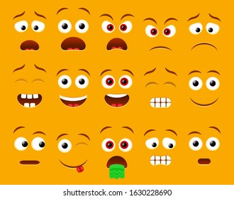 Emoji faces for emoticon constructor, vector illustration. Smile male character creator.