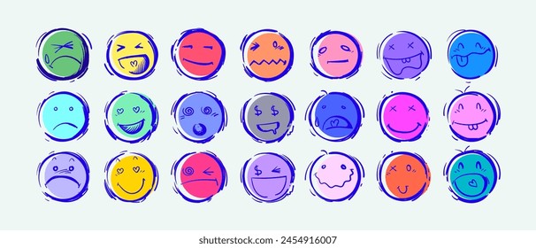 Emoji faces icon hand drawn set vector illustration. Doodle line art sign emoticon design.