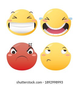 Emoji Faces Icon Set Design, Emoticon Cartoon Expression And Social Media Theme Vector Illustration