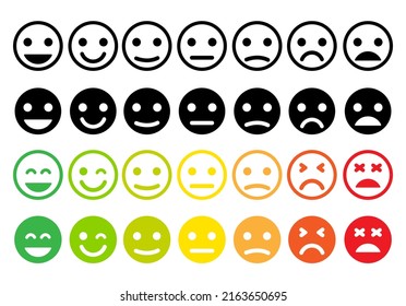 Emoji Faces.Set Of Emoji Icon.Feedback Sign.Emoticons.Simple Emoticons Line Icons.Mood.Smile Icons