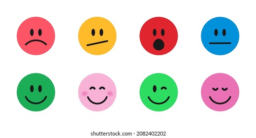 Emoji faces set. Colorfull emoticons collection. Emojis flat style. Happy and sad emoji. Stock vector.