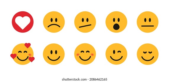 Emoji faces set. Colorfull emoticons collection. Emojis flat style. Happy and sad emoji. Stock vector