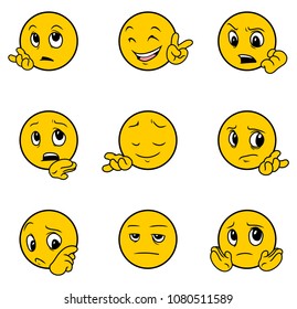 Emoji faces simple icons, thin line symbols. Vector illustration isolated on white background